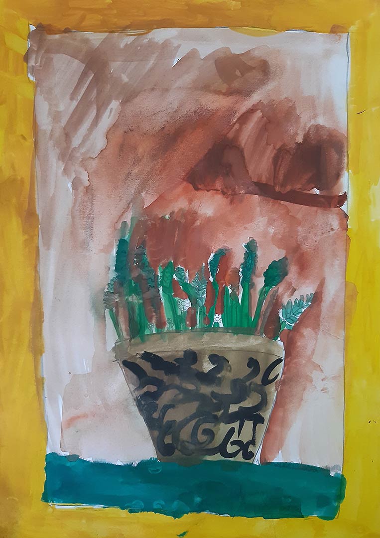 Diogo, 9 anos; artistas de referência Van Gogh e Georgia O'Keefe